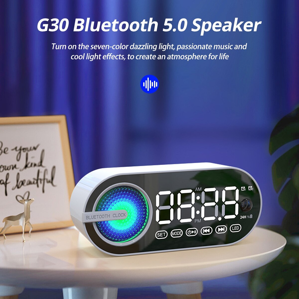 Quiet Wireless Bluetooth Speaker Alarm Clock RGB TWS USB LED Mirror Digital Clock FM Large Display Living Room Office Decoration