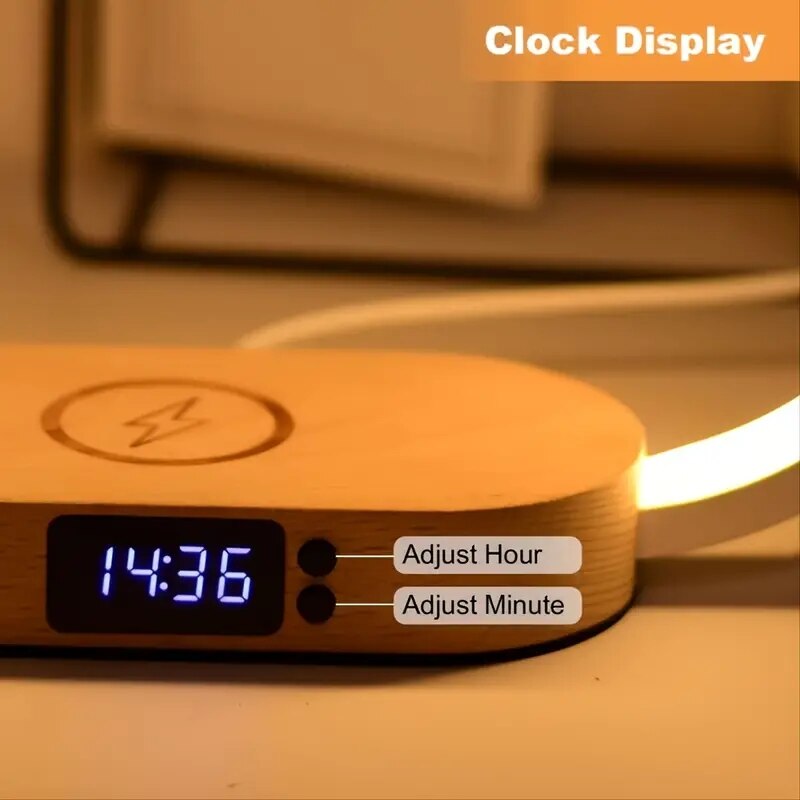 Multifunction Wireless Charger Pad Stand Clock LED Desk Lamp Night Light USB Port Fast Charging Station Dock for iPhone Samsung