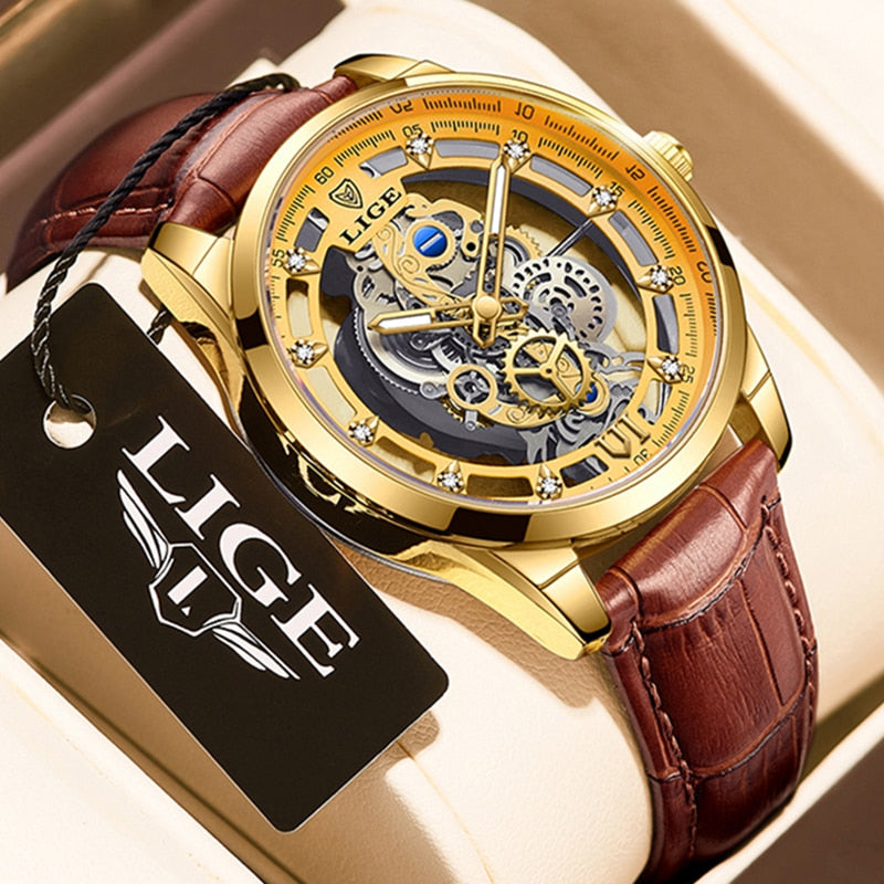 LIGE Watches for Men Warterproof Sport Big Mens Watch Top Brand Hollow Luxury Clock Male Quartz Wristwatch Relogio Masculino