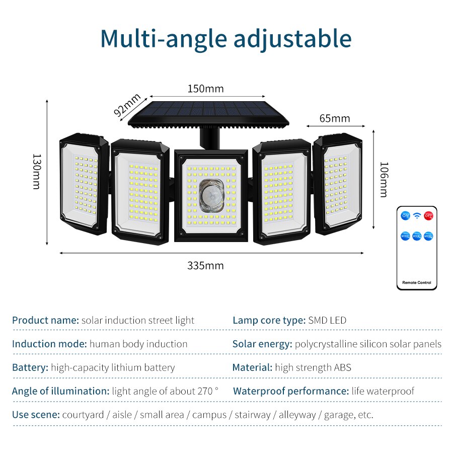 300 LEDs Solar Lights Outdoor Garden Lights LED Motion Sensor Wall Lamp Waterproof Powerful Solar Spotlight Adjustable
