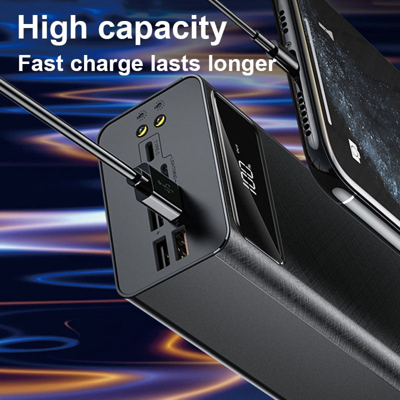 High Capacity 80000mAh Power Bank Fast Charging 4USB Digital Display Portable External Battery with flashlight For iPhone MI