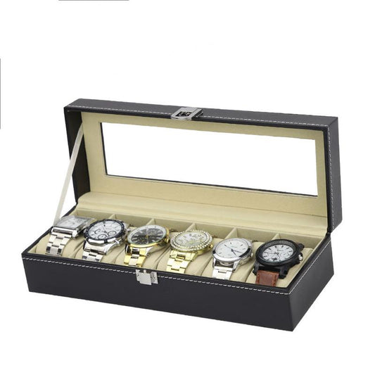 6 Slots Watch Box Watch Accessories Watch Display Case Storage Box Holder PU Leathe Watches Organizer Storage Box Jewelry Box