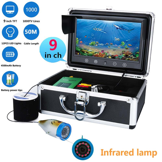 9" Inch TFT 1000tvl Underwater Fishing Video Camera Kit IR 12 PCS LED Infrared Lamp Lights Video Fish Finder  20M 30M 50M