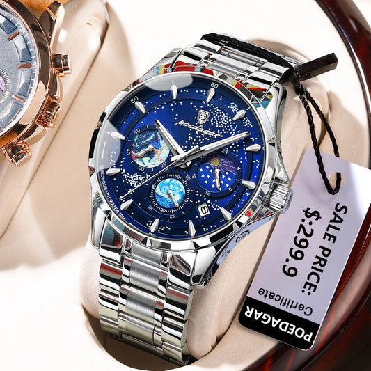 POEDAGAR Casual Man Wristwatch Luxury Waterproof Luminous Date Men Watch Chronograph Stainless Steel Men's Quartz Watches Clock