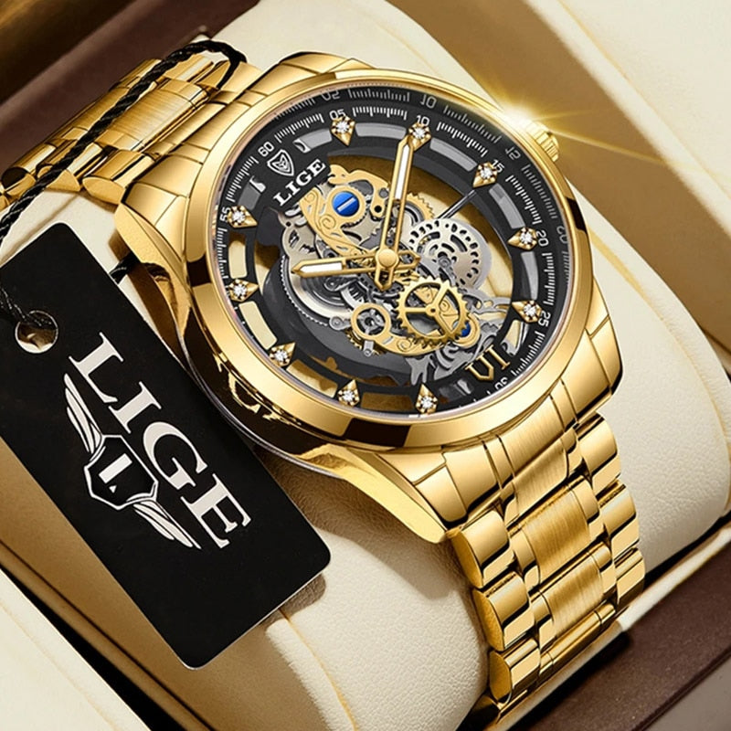 LIGE Watches for Men Warterproof Sport Big Mens Watch Top Brand Hollow Luxury Clock Male Quartz Wristwatch Relogio Masculino