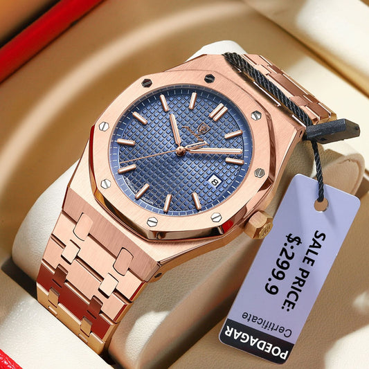 POEDAGAR Man Quartz Wristwatch Luxury Business Men Watch Waterproof Luminous Date Stainless Steel Men&#39;s Watches Sport Male reloj